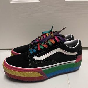 Vans Old Skool Platform Rainbow w/ Glitter W8.5